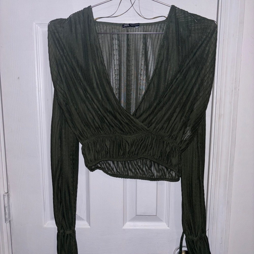 Zara Forest Green Sheer Top and Pants Set